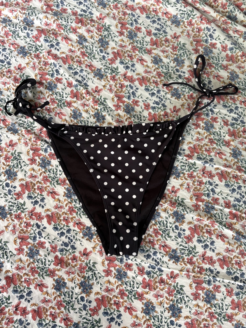 Forever 21 Black Polka Dot Tie Side Bikini Bottoms